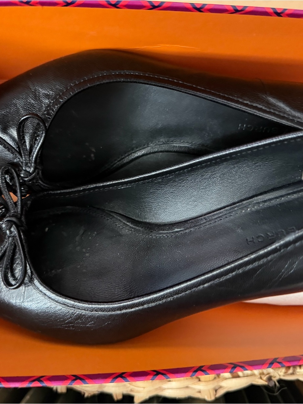 Tory Burch Black Leather Bow Ballet kitten heels